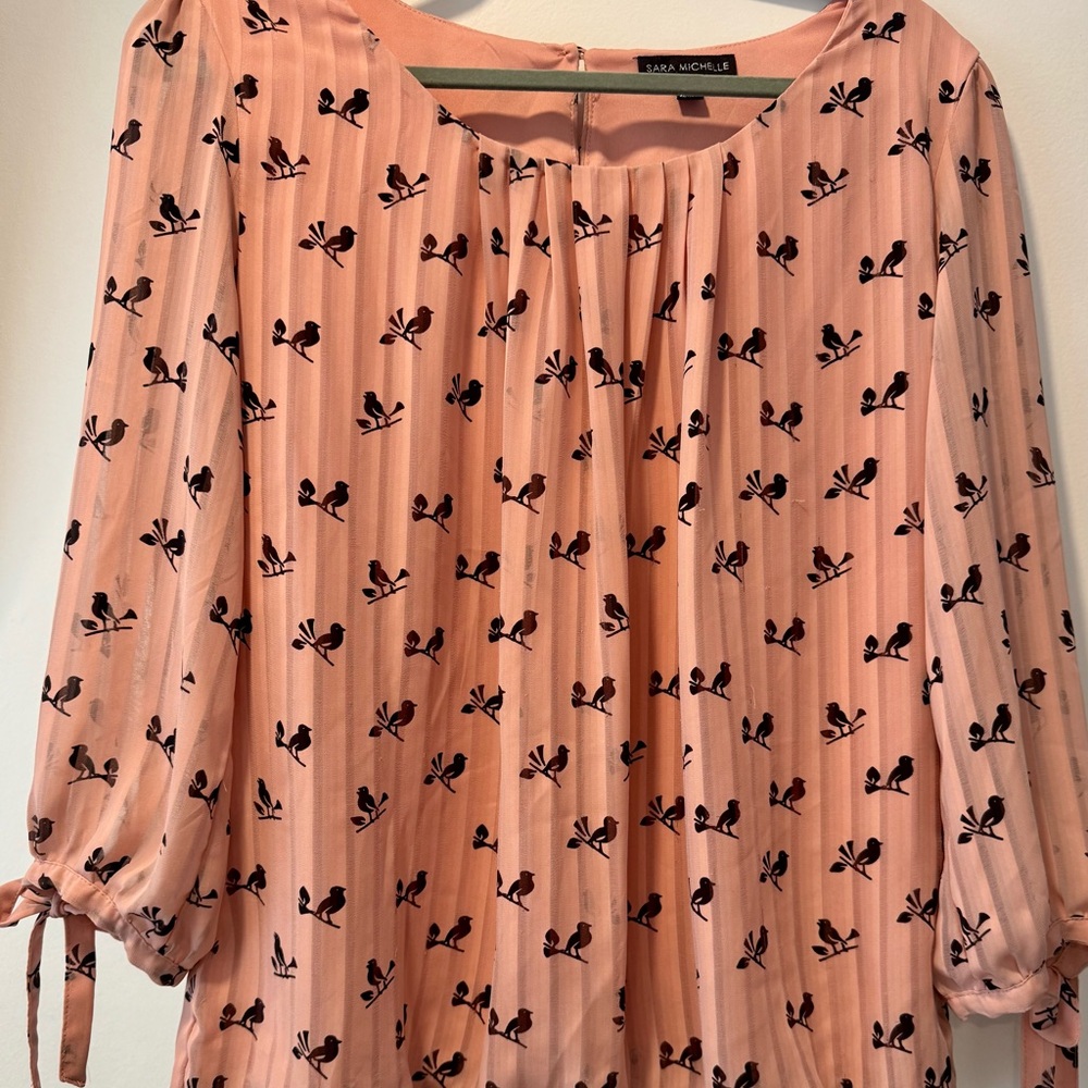 Sara Michelle Pink Bird-Print Blouse